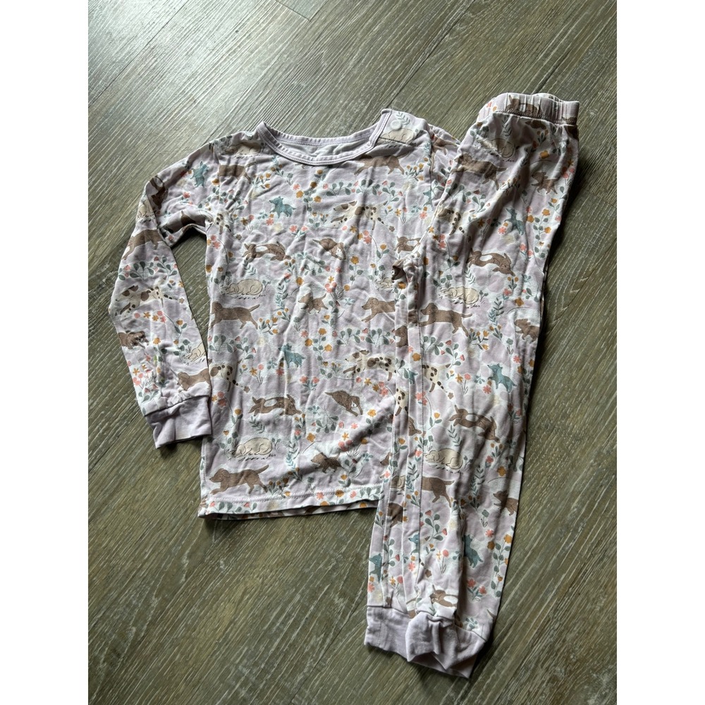 K46 Magnetic Me 3T Toddler Pajamas‎ Set Modal Dogs Floral Purple Long Sleeve PJ
